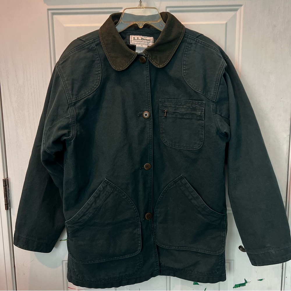 L.L. Bean Original Field Coat PrimaLoft lined Green with Corduroy Collar